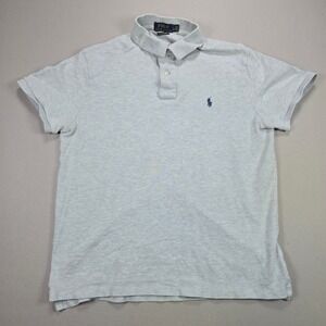Polo Ralph Lauren Polo Shirt Mens Custom Slim Fit Pique Grey Large